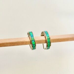 -sold- Vintage 925 Silver Green Fire Opal Hoops